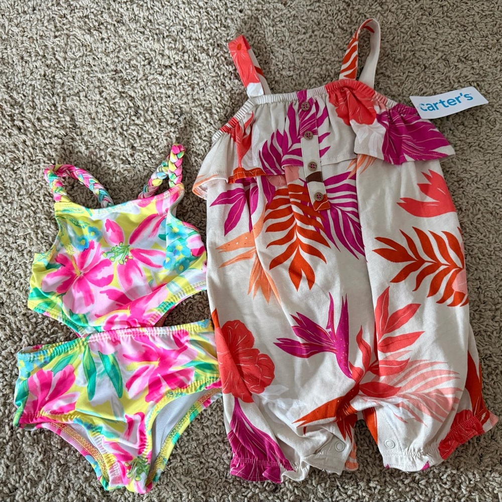 Penelope Mack Pink and Orange Floral One Piece